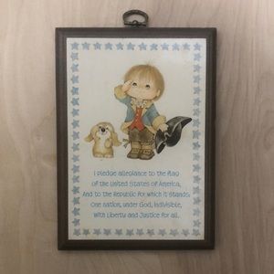 Vintage Hallmark Wood Wall Plaque Boy Pledge of Allegiance